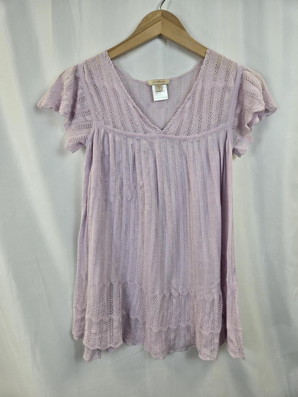 7 For All Mankind Dress Womens Small Purple Knit Crochet Flutter Sleeve Swing